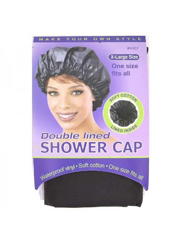 Double Lined Shower Cap Waterproof Black (4407) An...